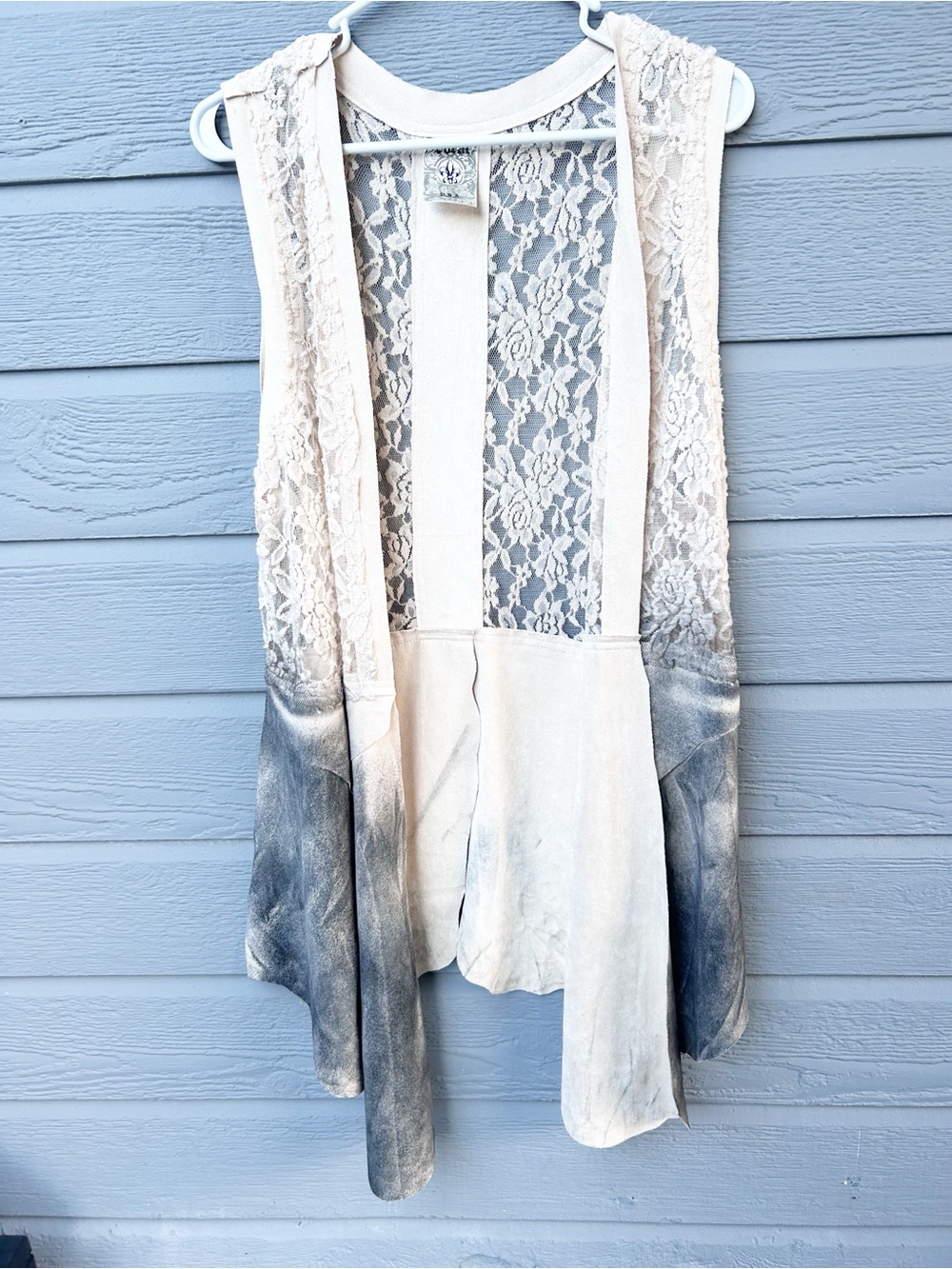 Vocal Sleeveless Lace Panel Open Front Vest - Neutral Ivory Ombre